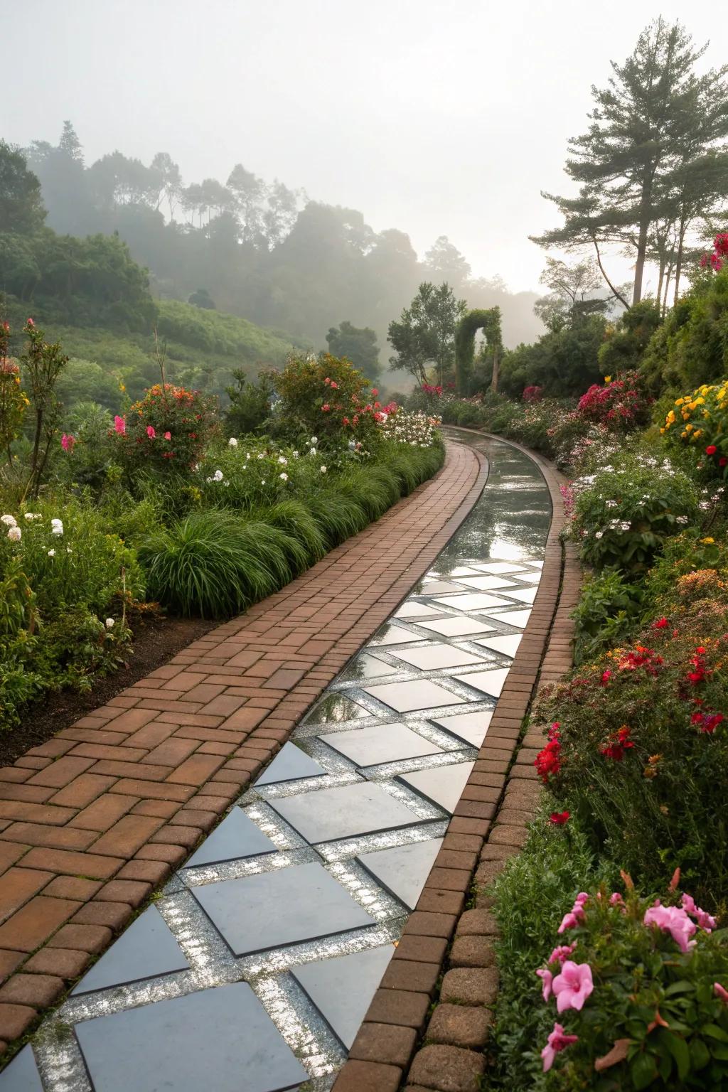 Mirrored paths create depth and visual intrigue.