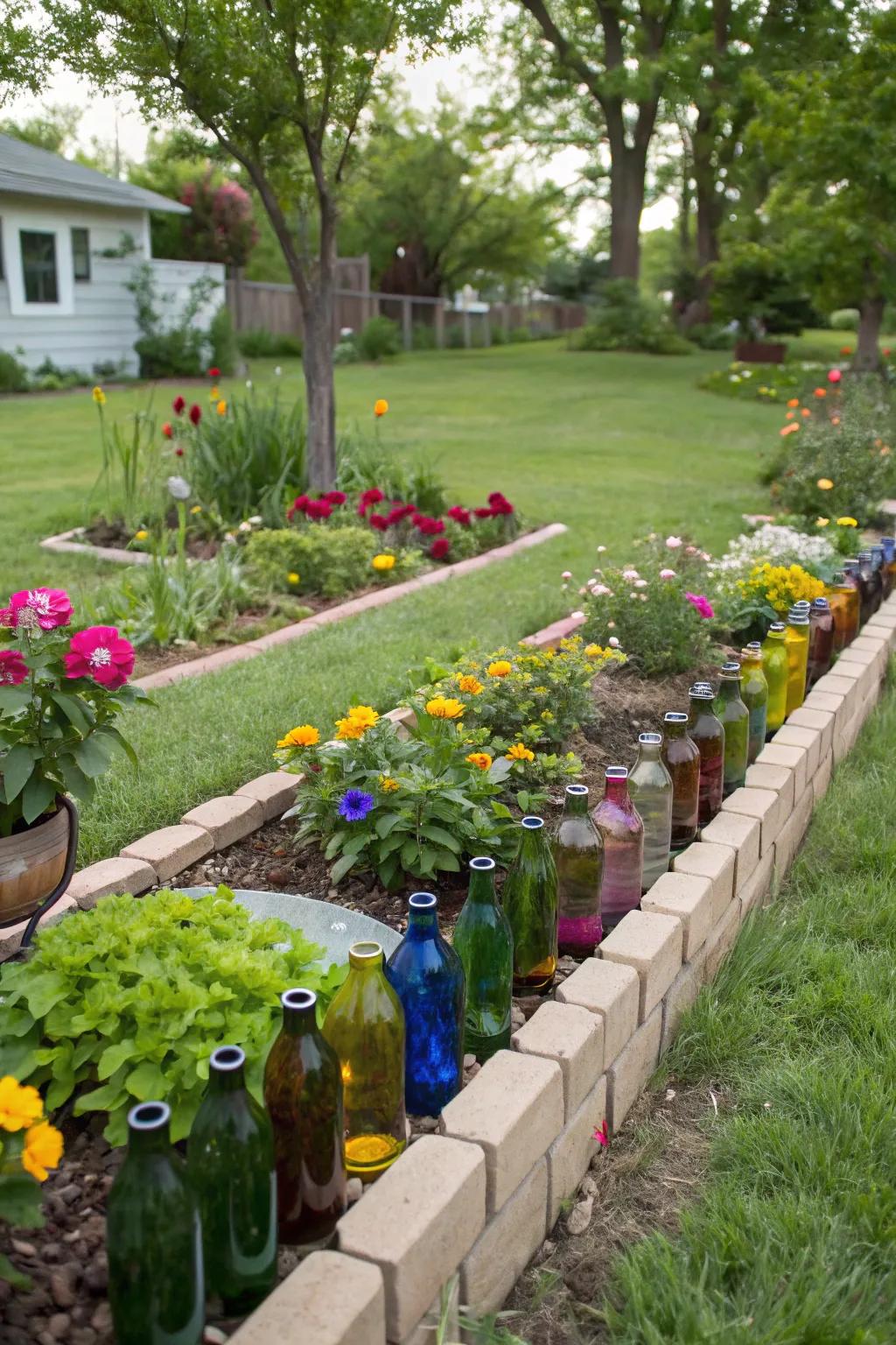 Glass bottle borders add a colorful twist.
