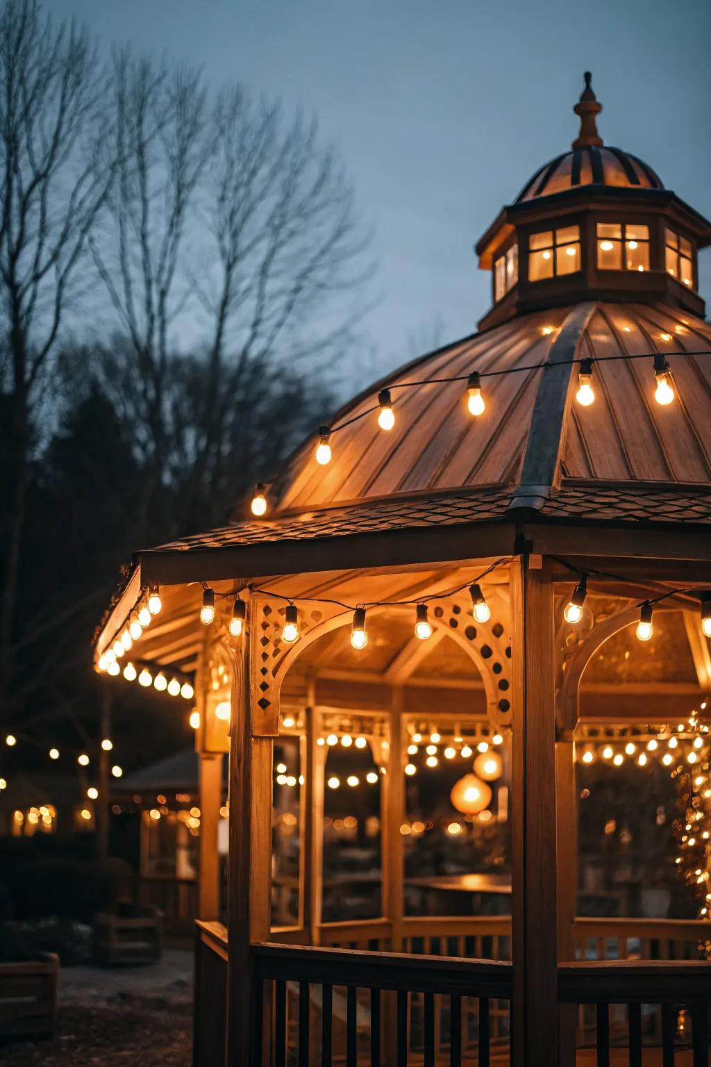 Amber-toned bulbs creating a rustic farmhouse glow.