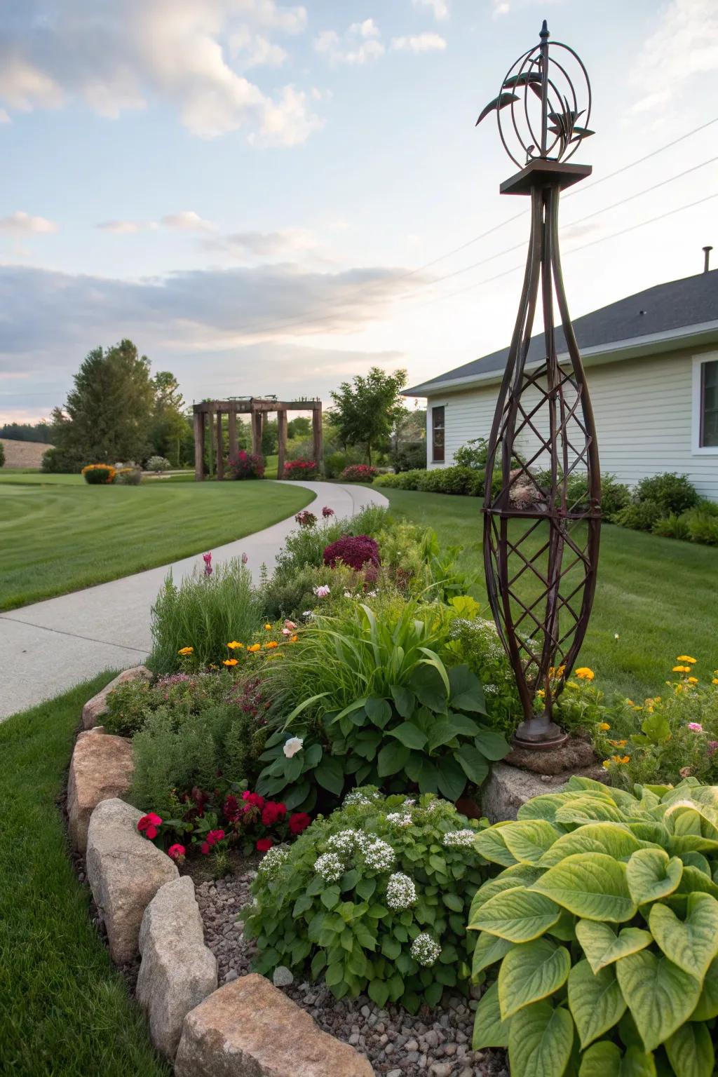 Sculptural elements add an artistic flair to your berm.