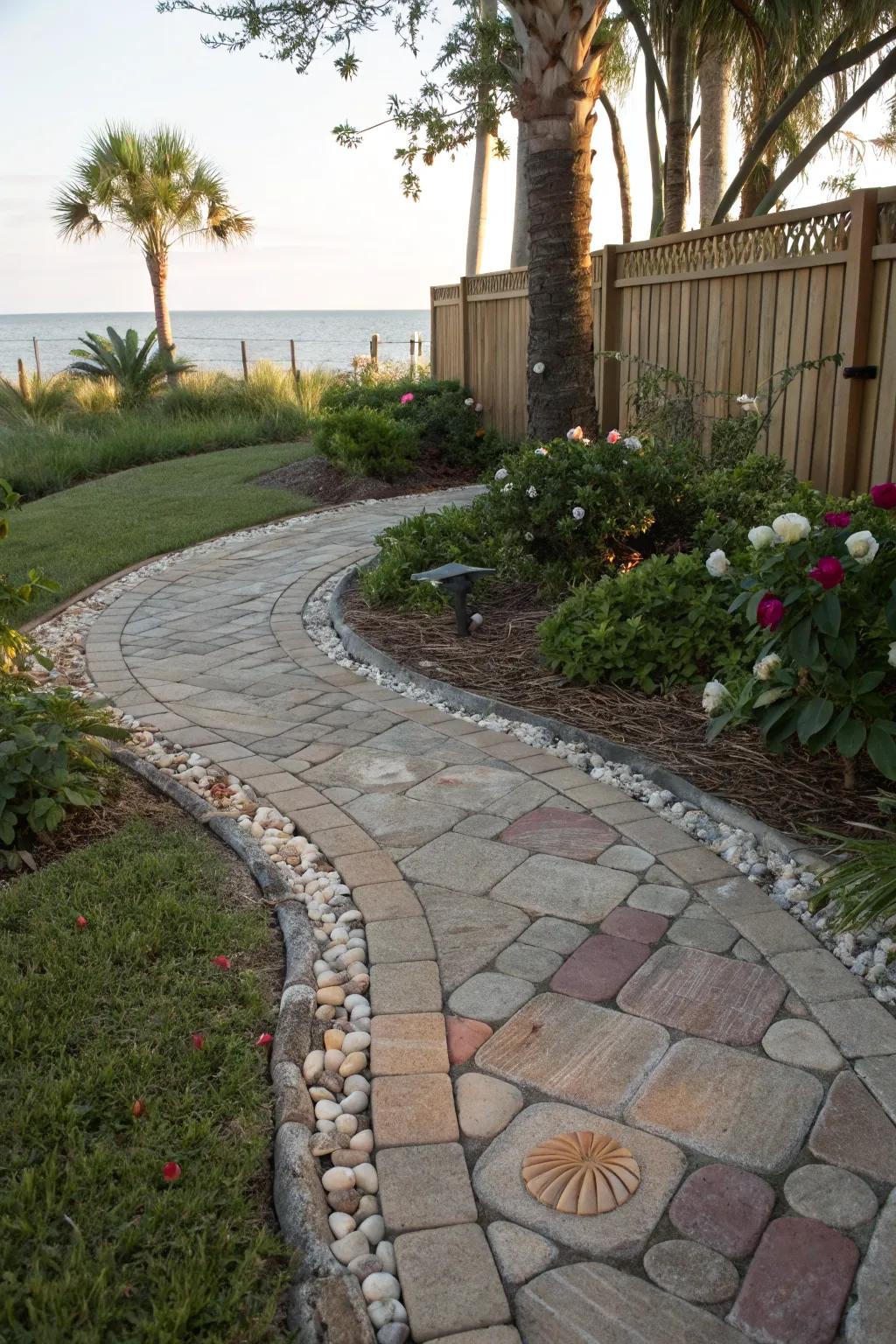 Shellstone pavers bringing a seaside charm to the walkway.