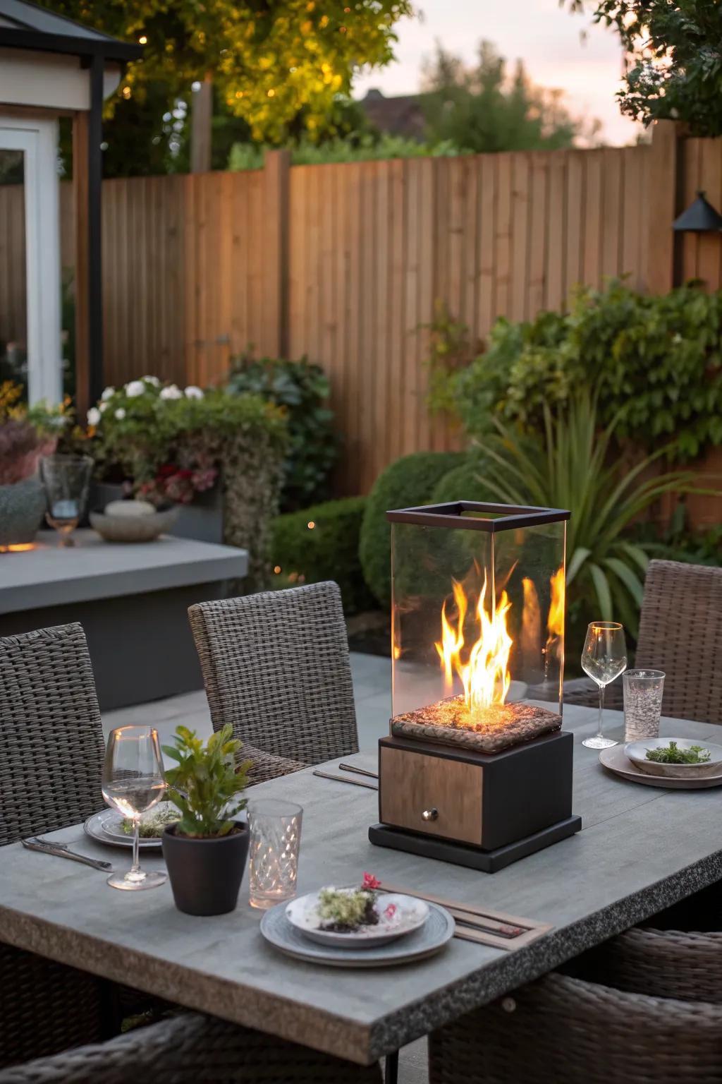 Tabletop fire pits bring warmth and style to intimate outdoor settings.