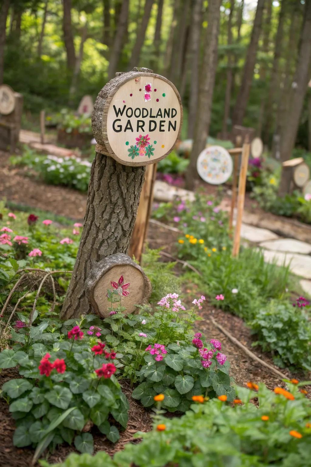 Add natural beauty with rustic wood slice garden signs.