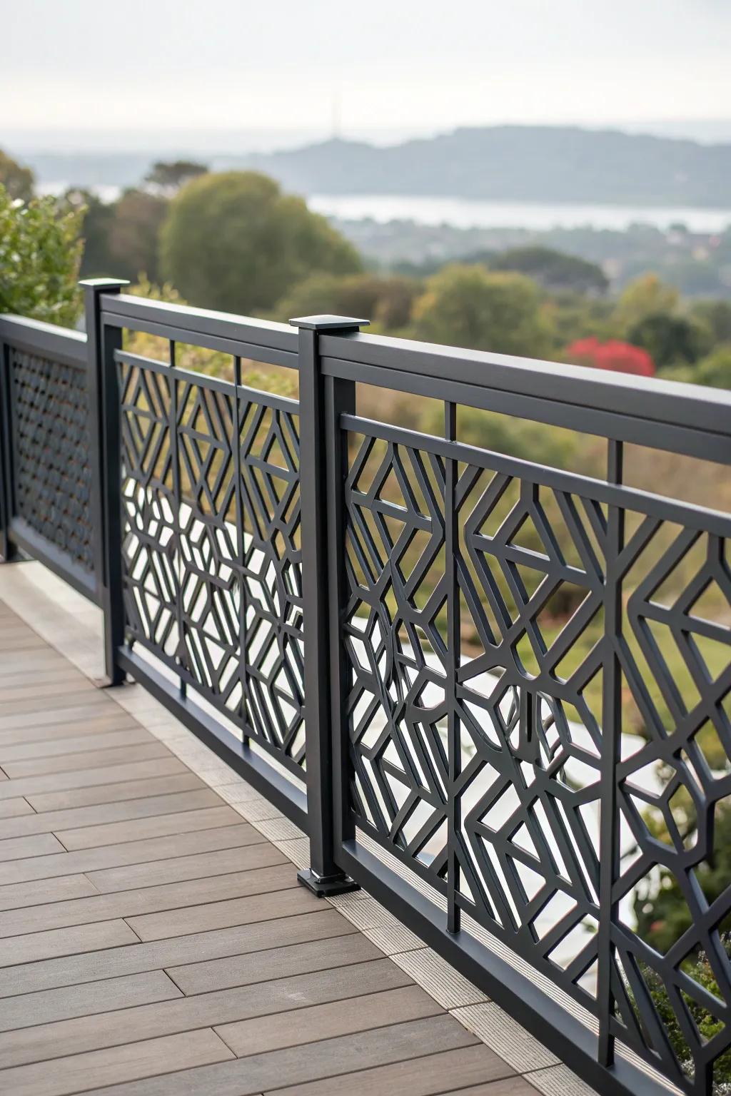 Geometric patterns add a modern twist to your deck fence.