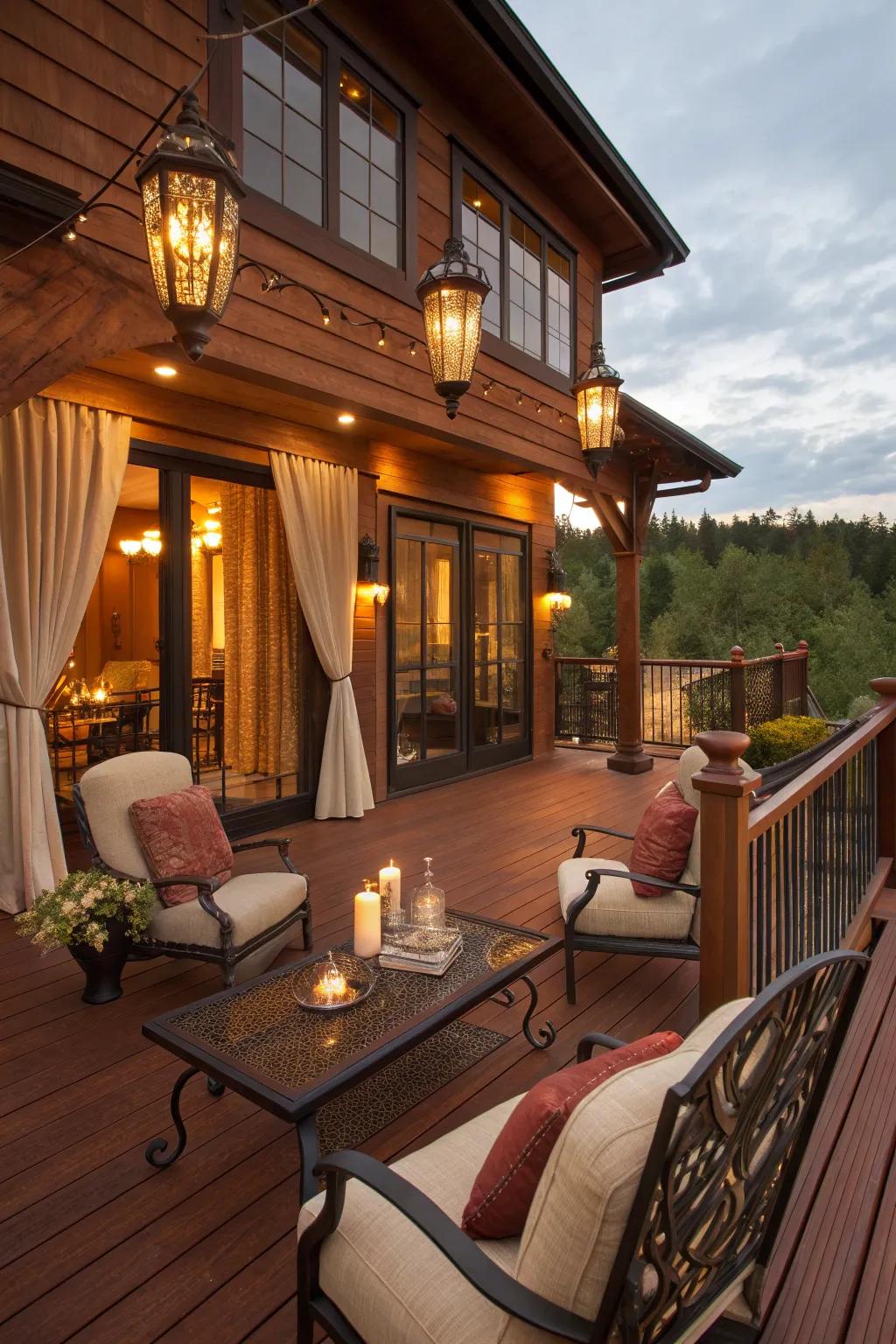 A luxurious mahogany deck that transforms outdoor living into an indulgent experience.