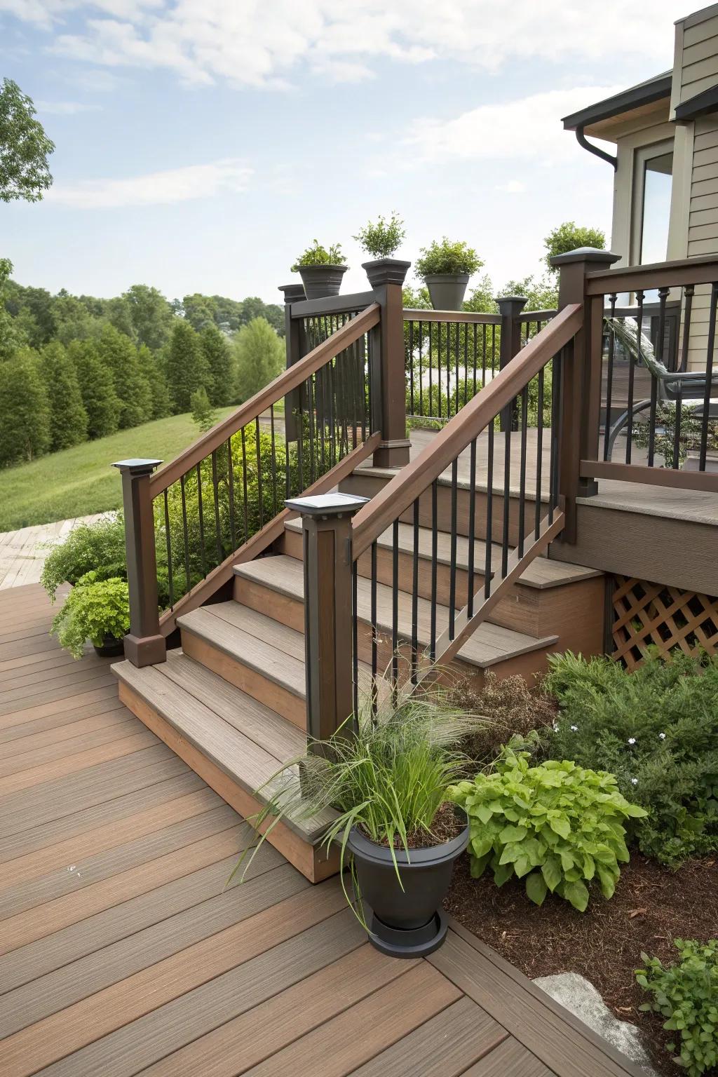 Enjoy low maintenance with eco-friendly composite railings.