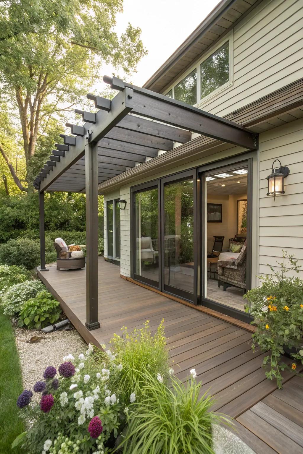 Sliding doors enhance the flow between indoor and outdoor spaces.