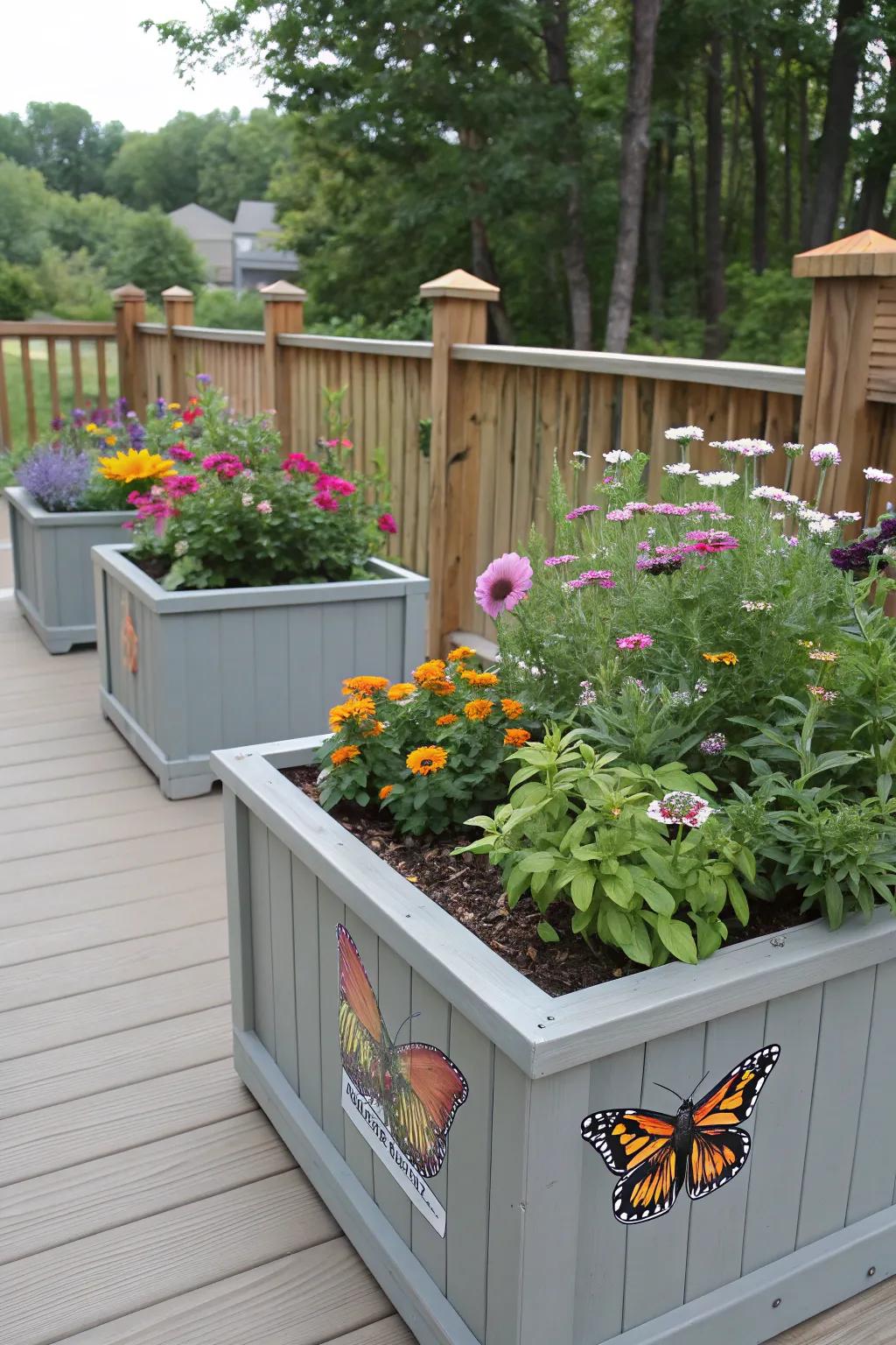 Themed planters add purpose and charm to your deck.