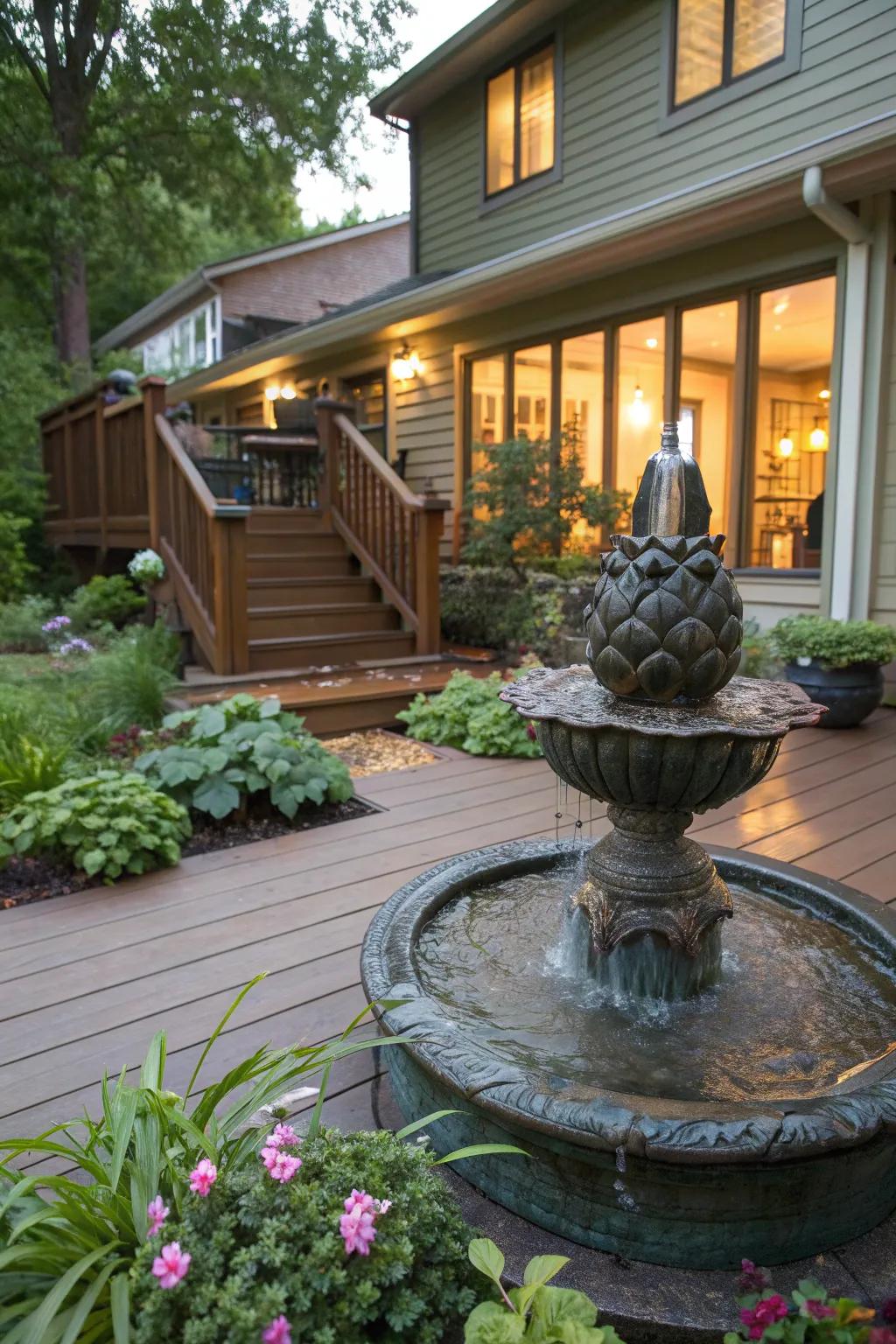A custom water sculpture turns your deck into an artistic haven.