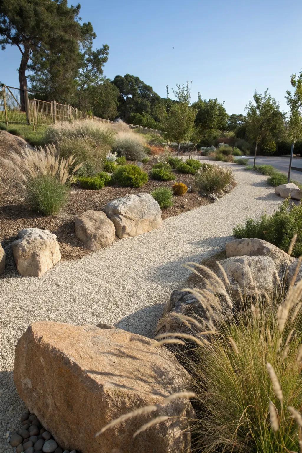 Natural stone accents elevate the beauty of decomposed granite.