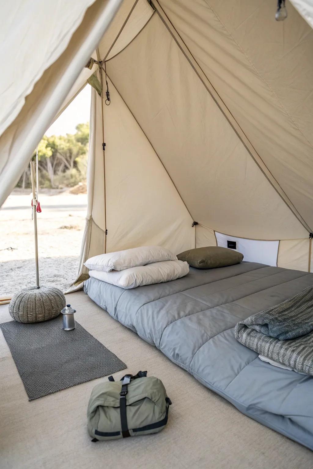 Minimalist elegance defines the decor of this sophisticated tent.