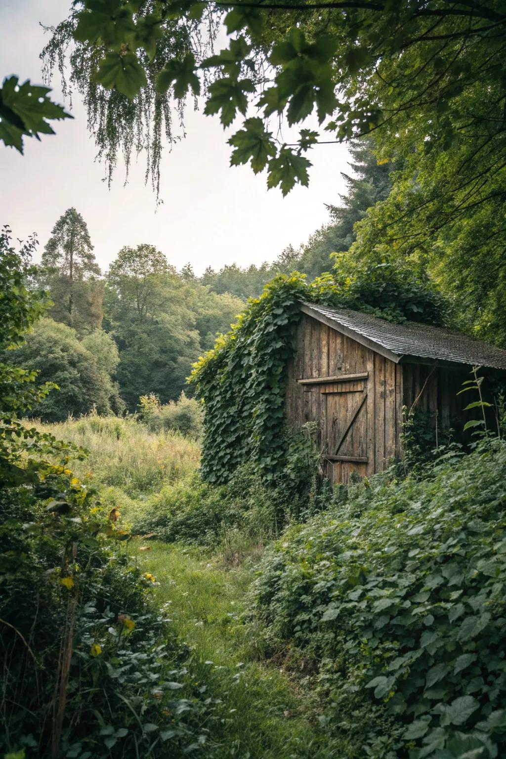 A secret garden shed, perfectly tucked away.