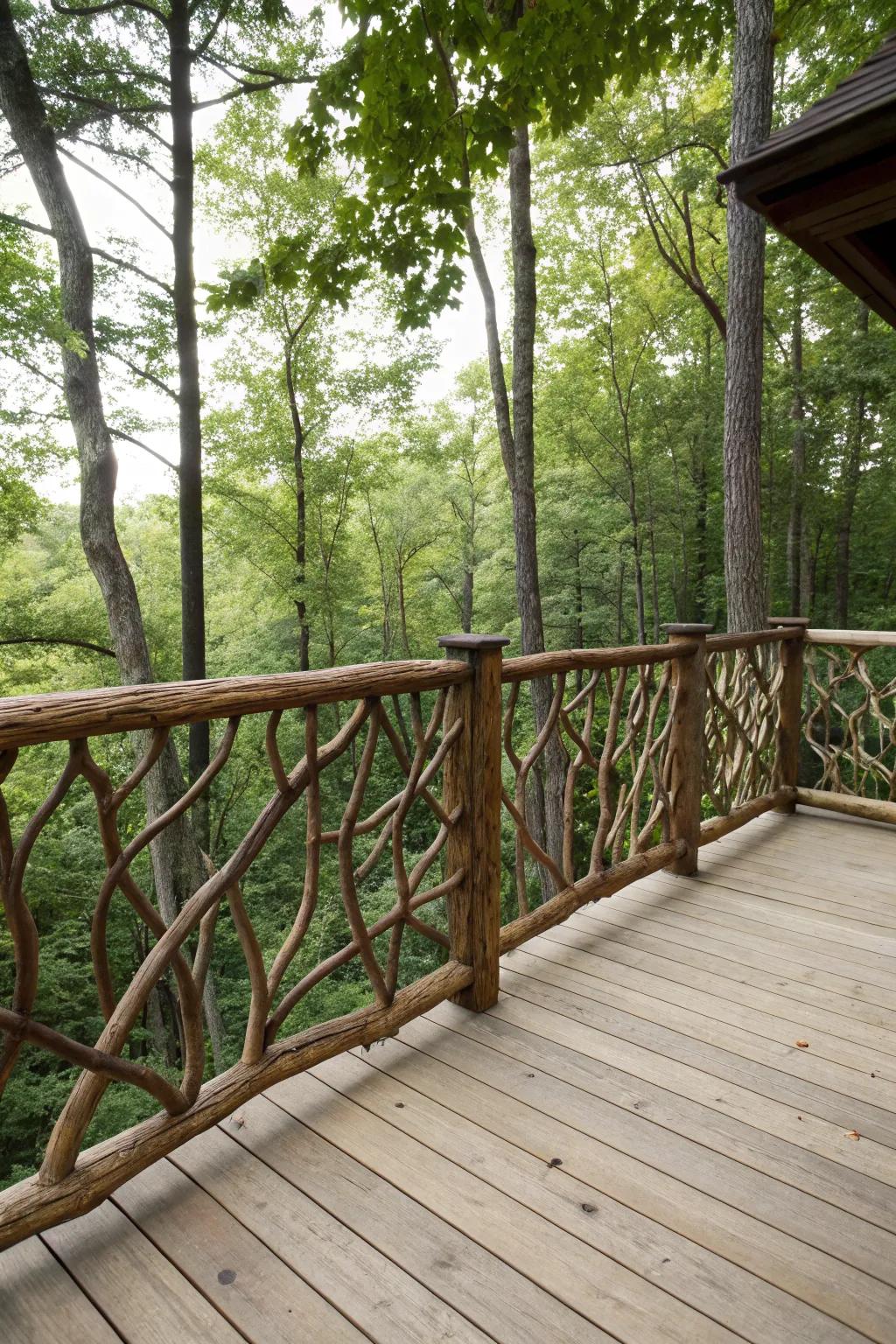 Branch railings offer a rustic and artistic extension of your garden.