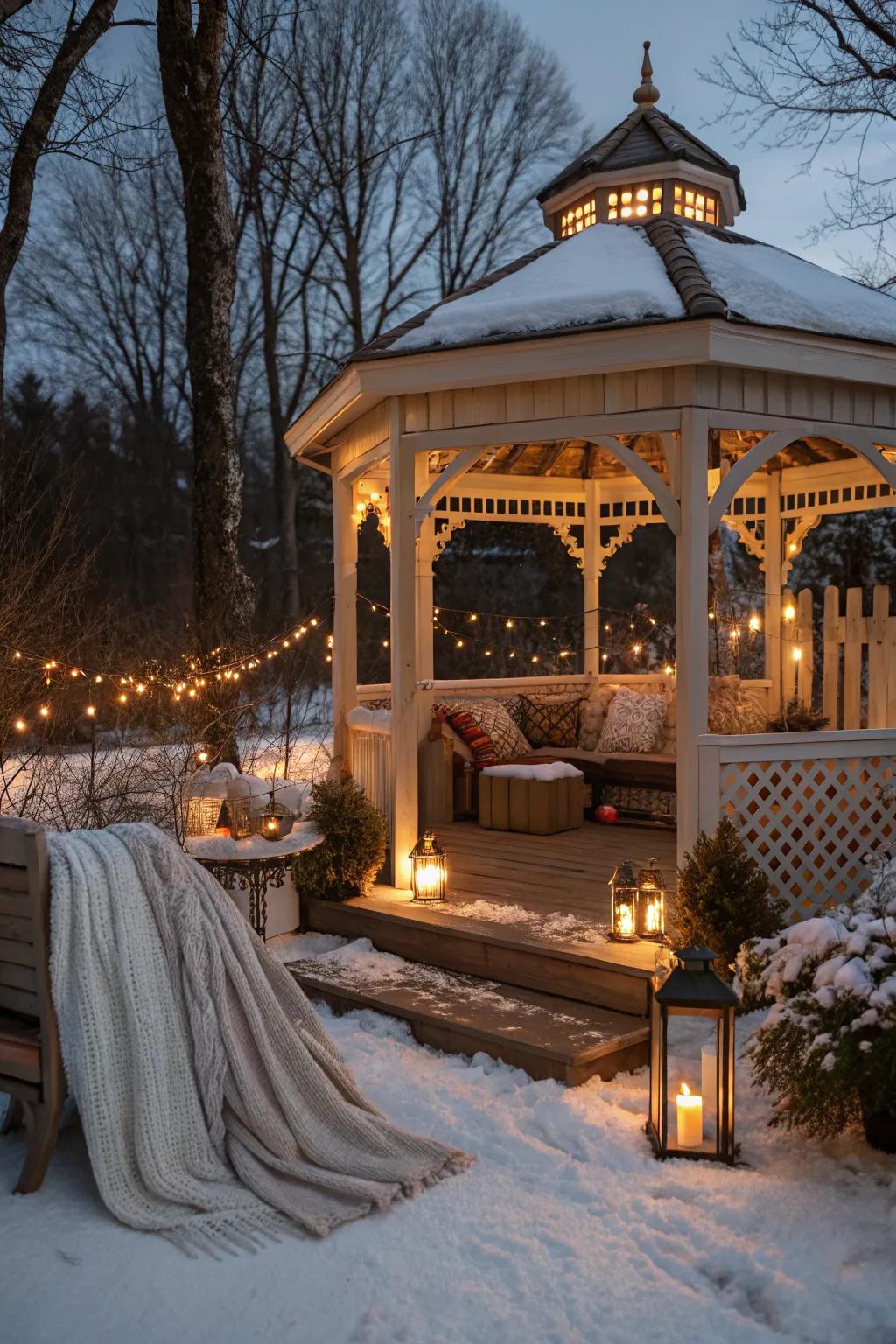 A winter-ready gazebo, perfect for cold-weather comfort.