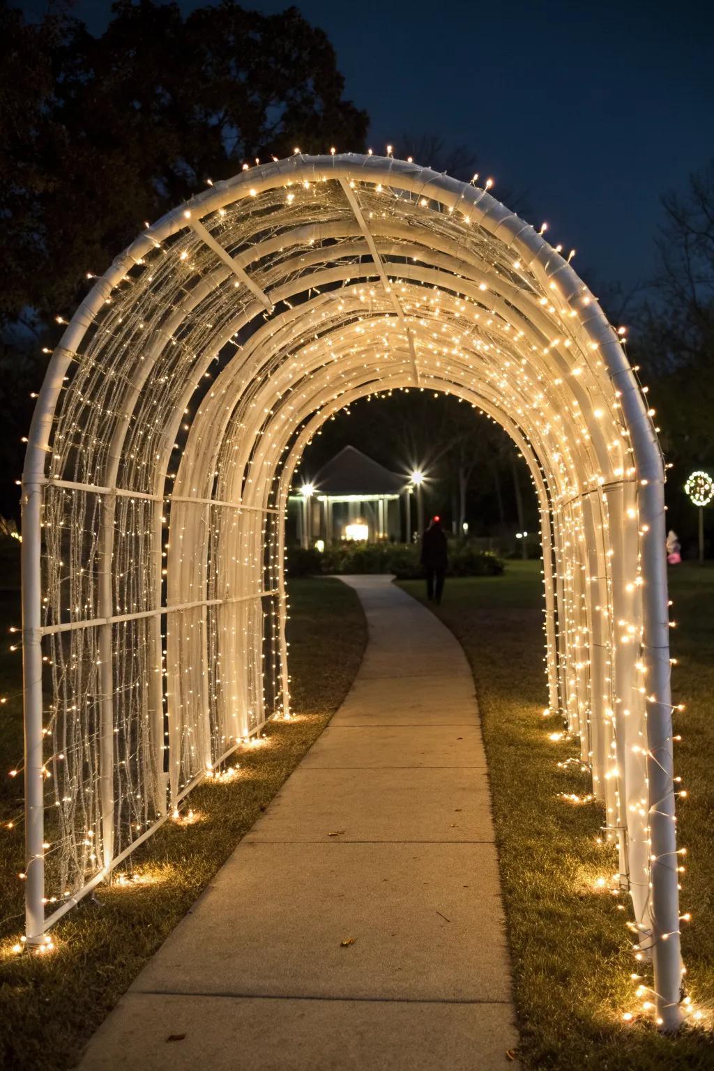 A lighted archway creates a grand entrance to your holiday wonderland.