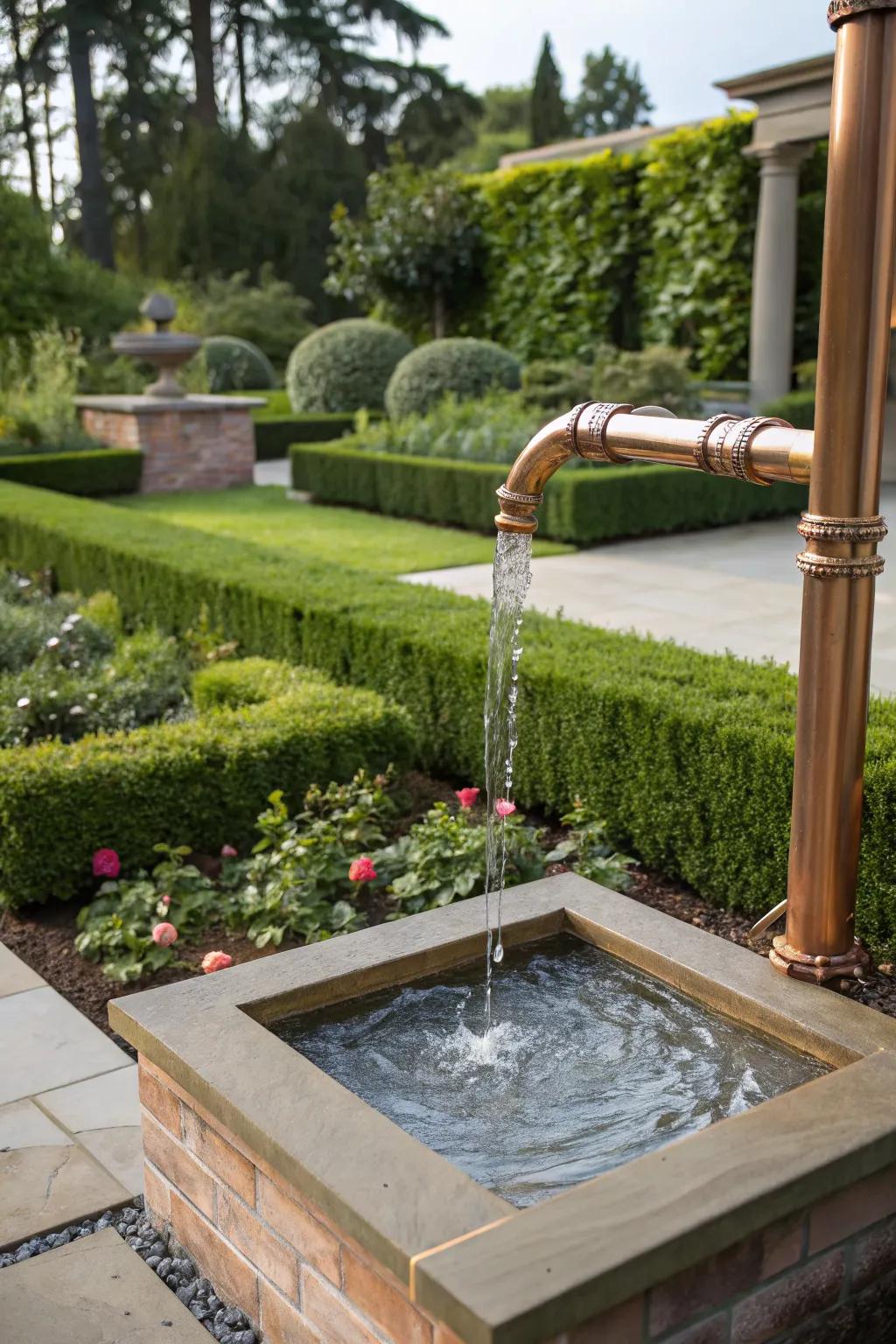 Modernize your garden with a copper pipe fountain.