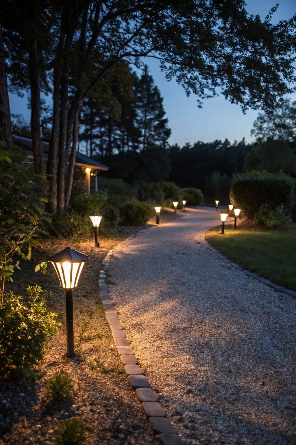 Solar-powered lights enhance the ambiance of your driveway.