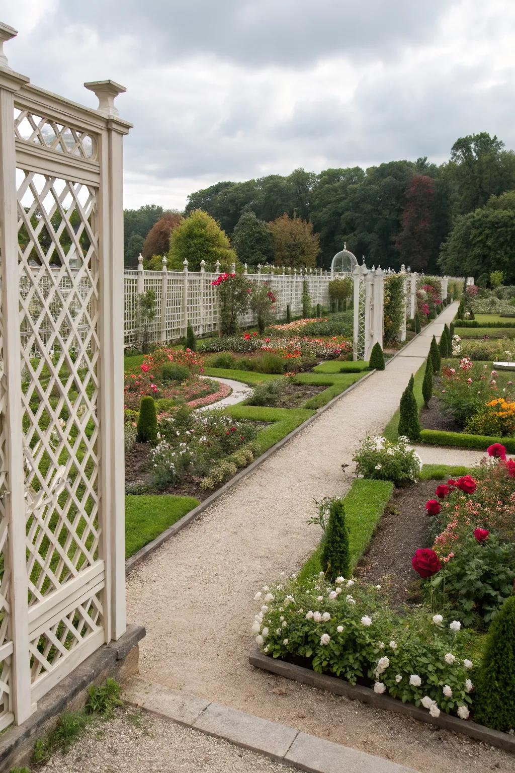 Define garden spaces beautifully with lattice dividers.