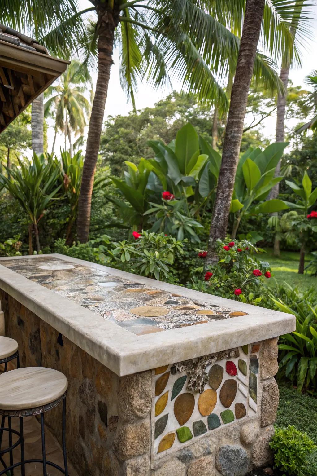 Bring texture and playfulness with a pebble mosaic.
