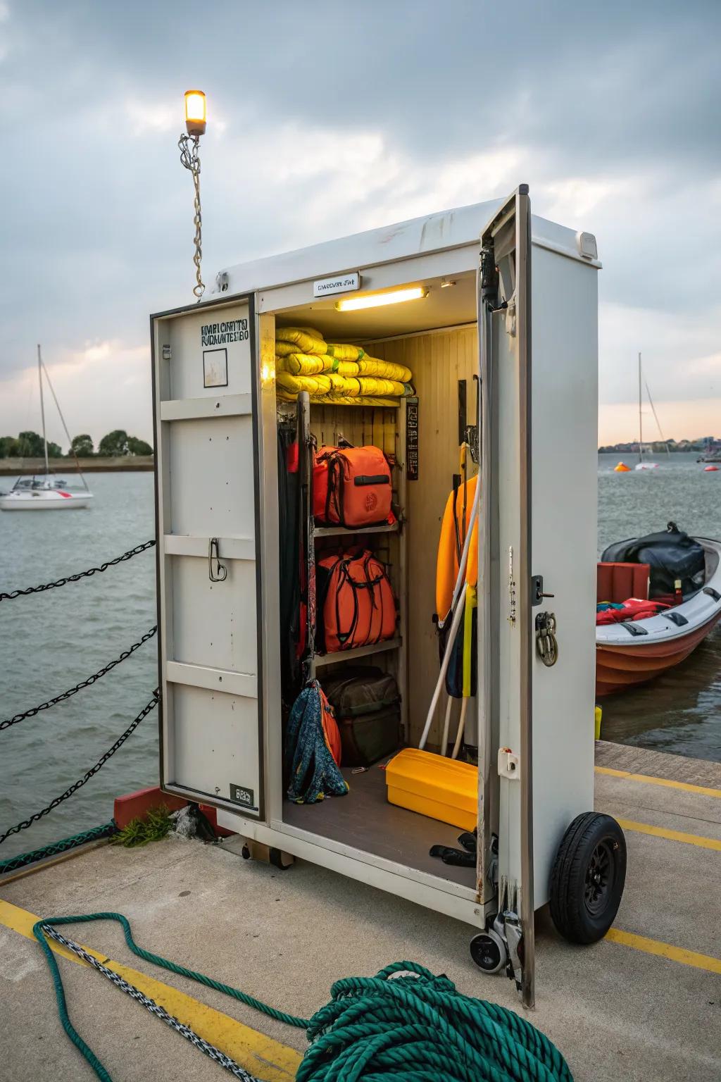 Portable storage solutions provide flexibility for dynamic dock use.