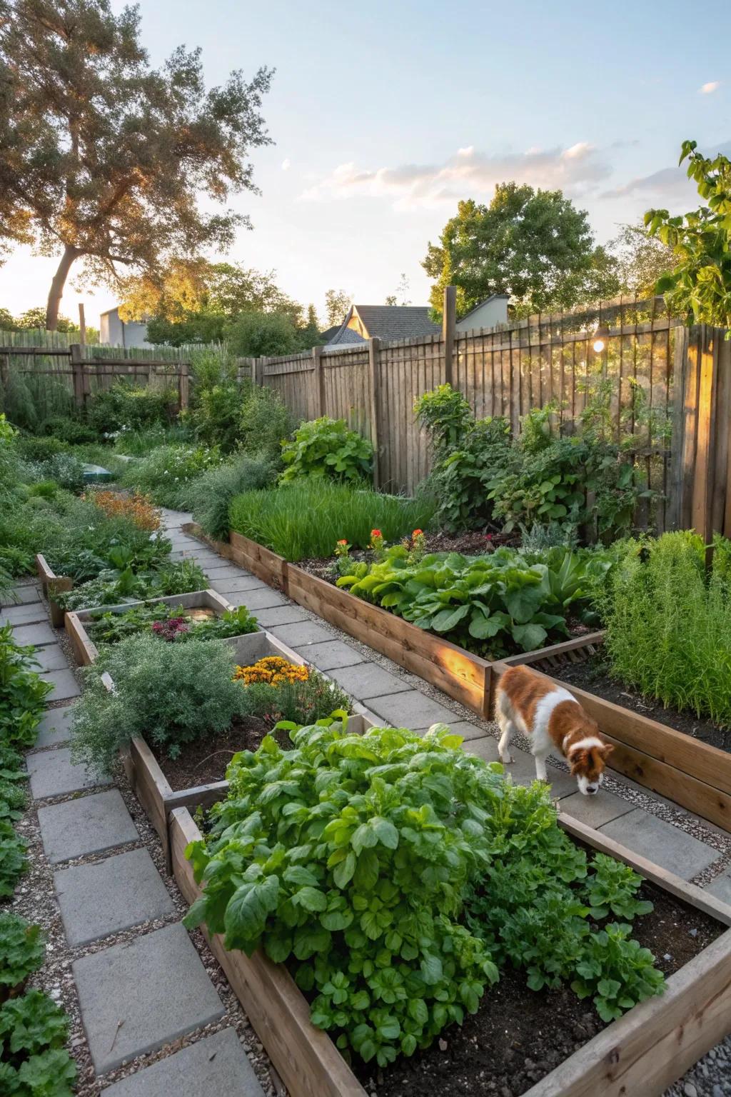 Edible garden with dog-safe plants