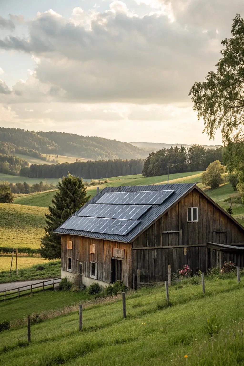 Eco-friendly solar panels powering a modern barn.