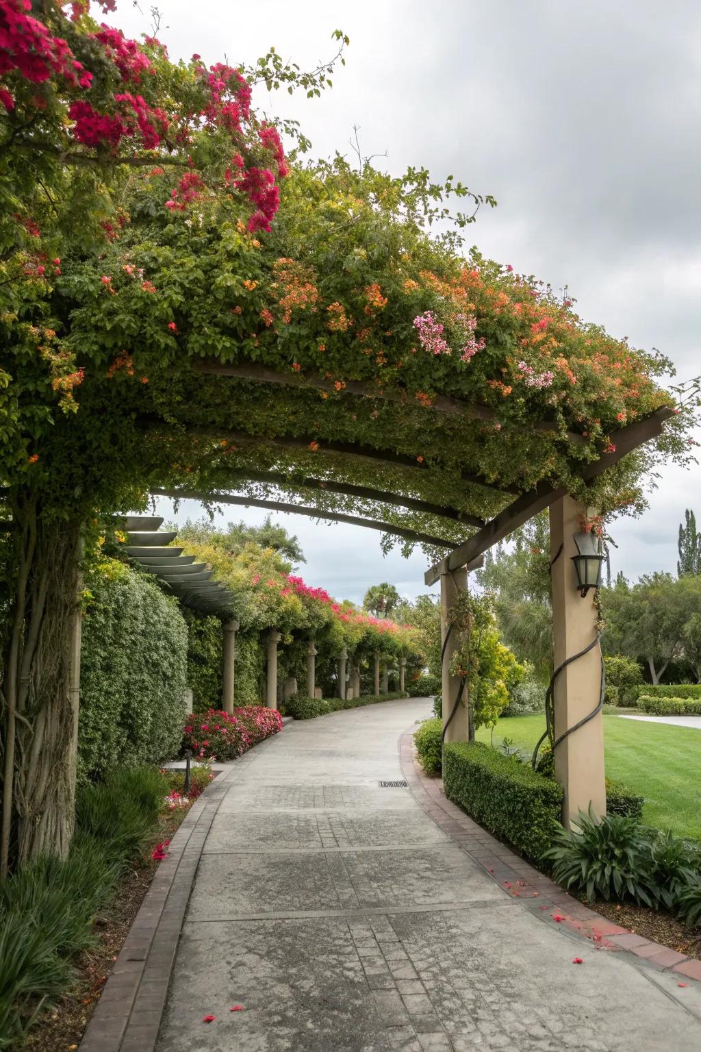 Green oasis with a trellis and climbers.