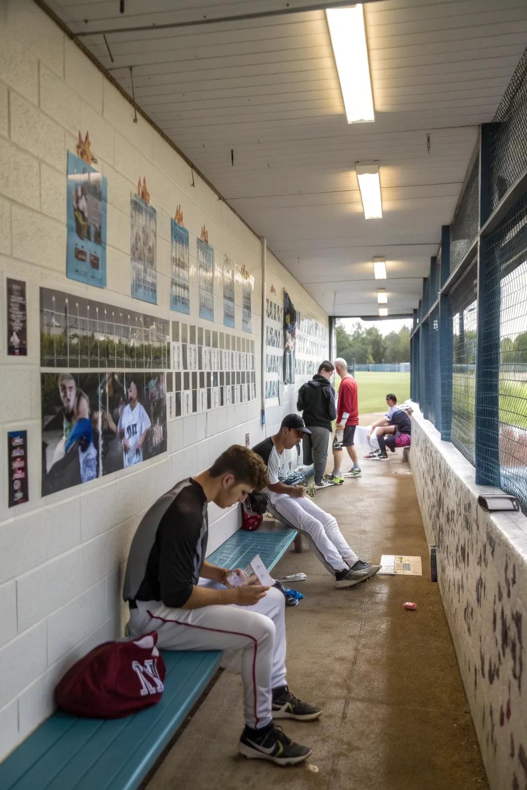 Motivational quotes inspire players in the dugout.