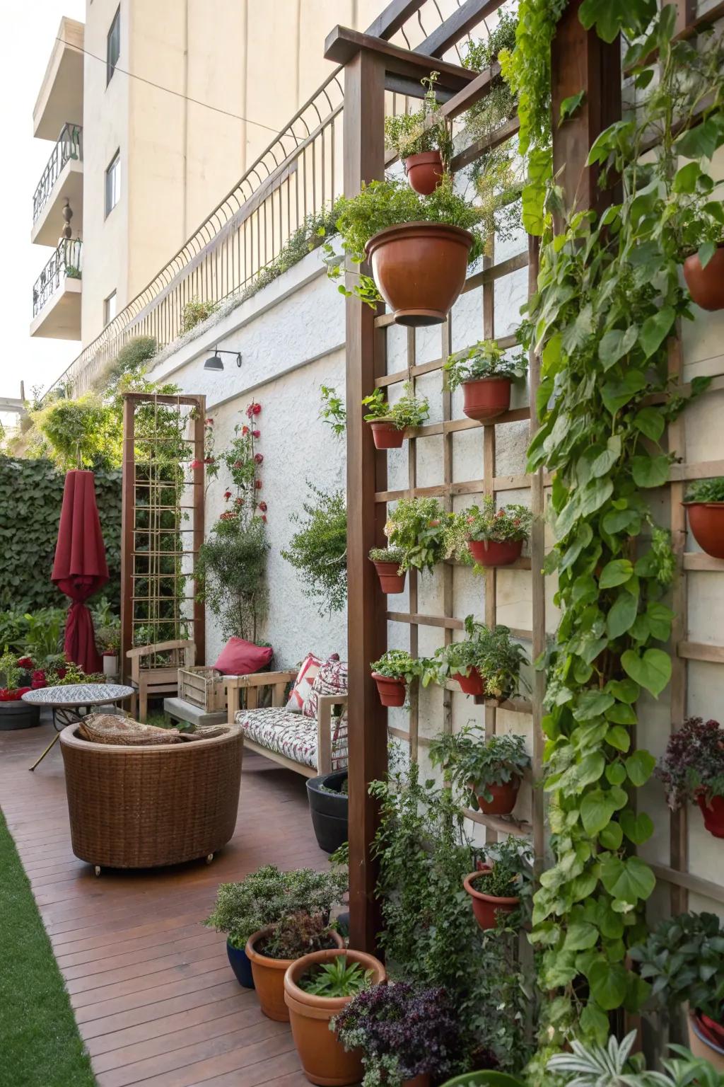 Vertical gardens maximize space and add greenery.