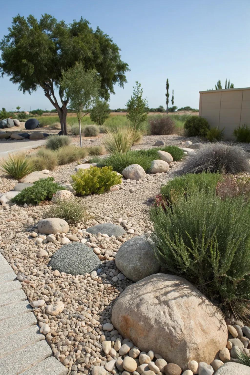 Egg rocks set the stage for a sustainable gravel garden.