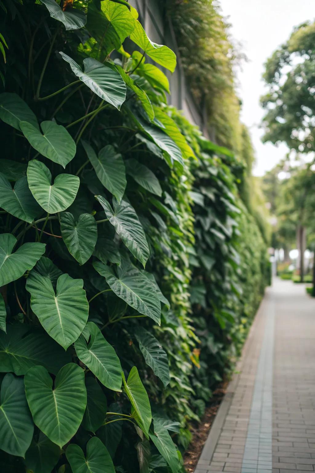Elevate your space with a stunning vertical green wall of elephant ears.