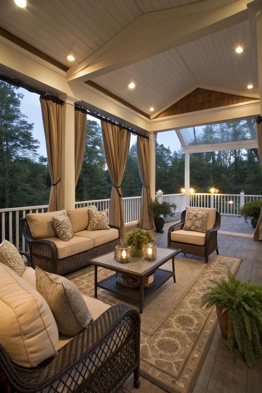 A chic and cozy outdoor space.