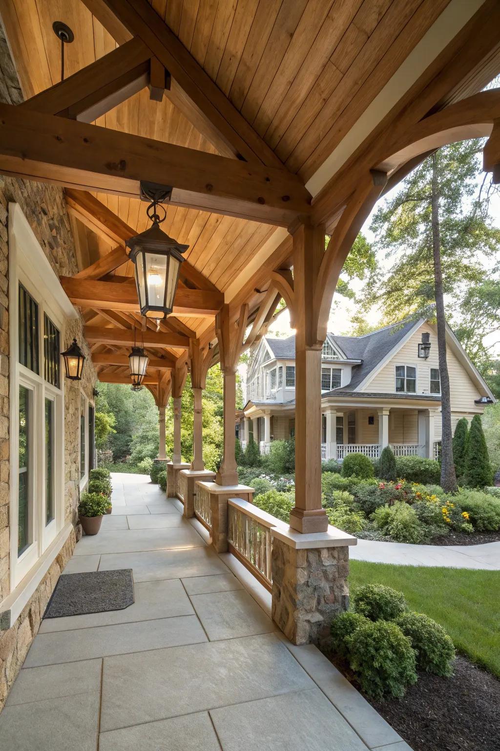 Unique and stunning: Artisan craftsmanship in porch beams.