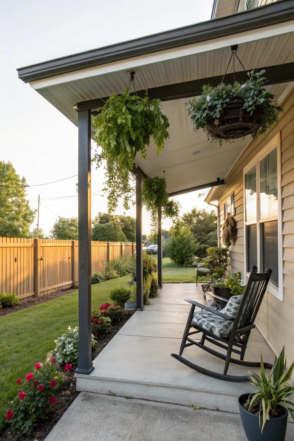 A canopy roof extension offers charm and additional space.
