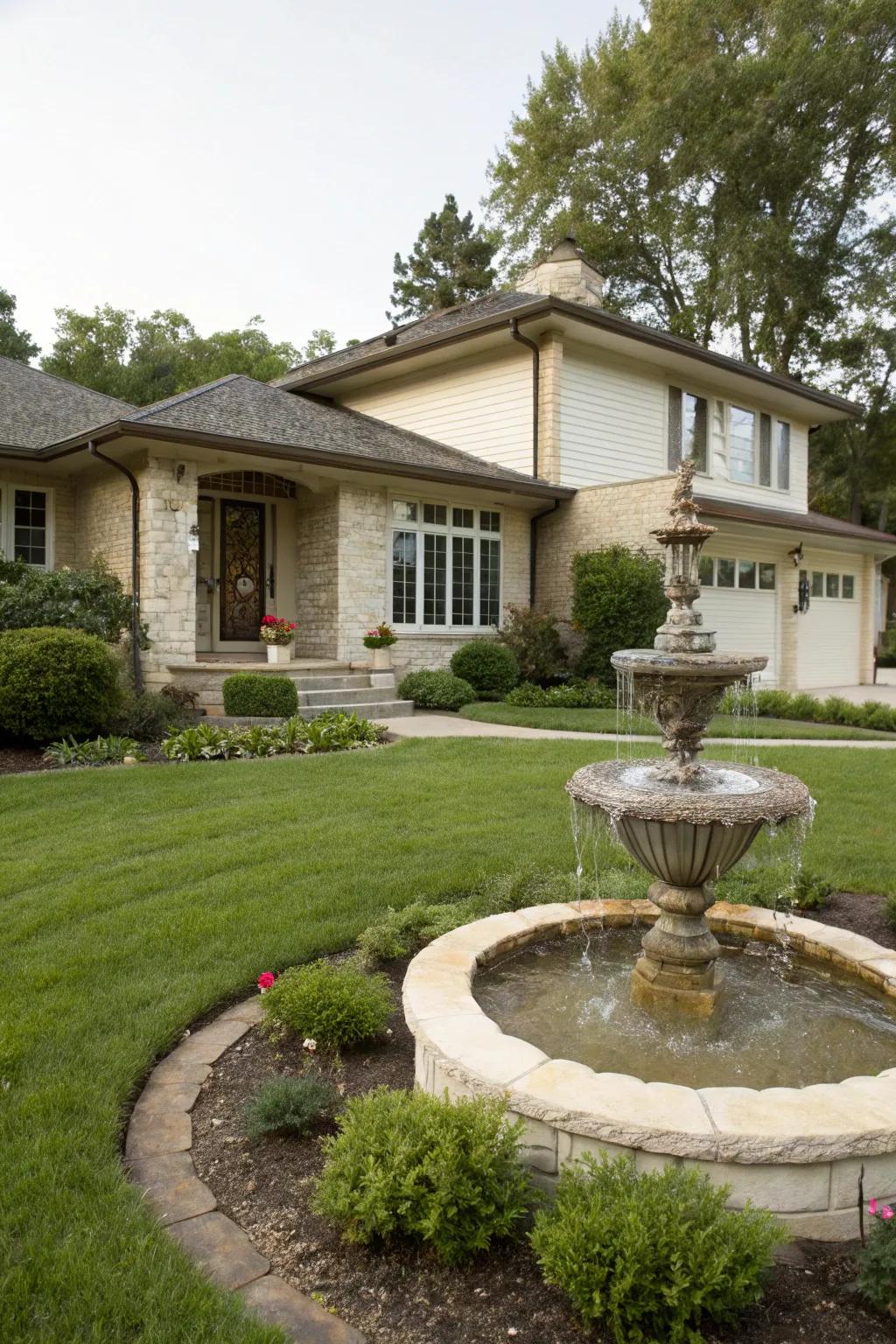 A small fountain adds serenity and a peaceful vibe.