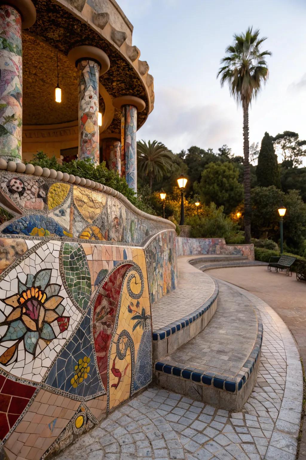Colorful mosaic tiles create an artistic foundation cover.