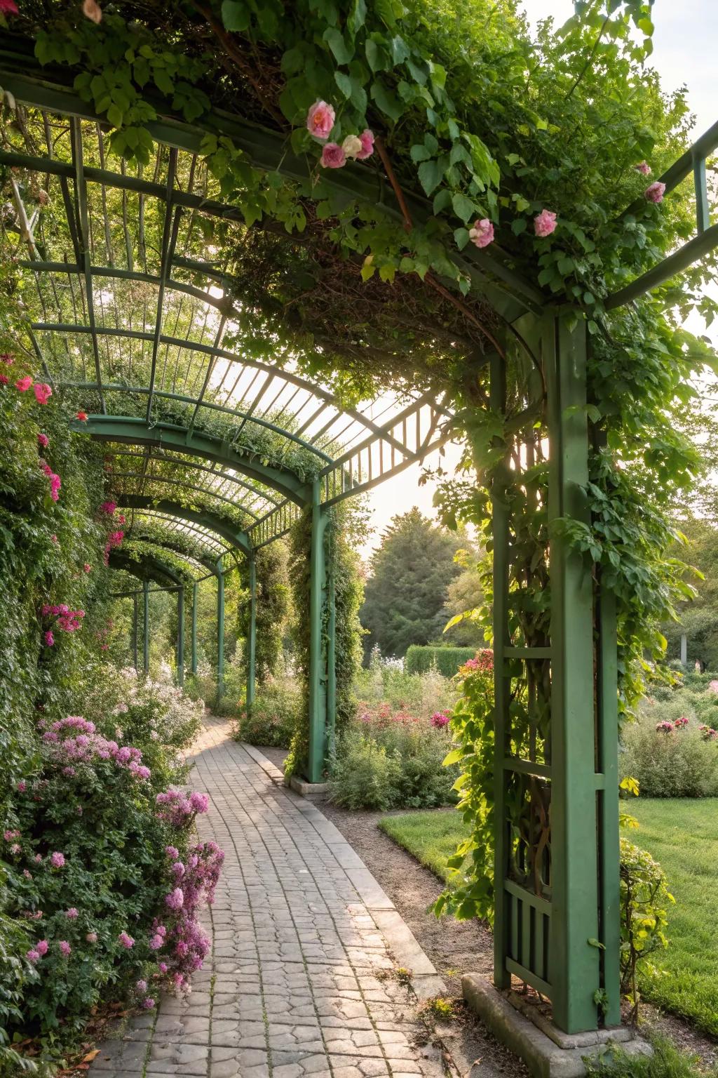 A trellis can transform a plain wall into a green oasis.