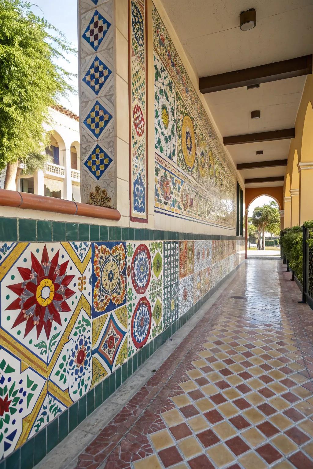 Mosaic tiles create playful and vibrant patterns for your home's exterior.