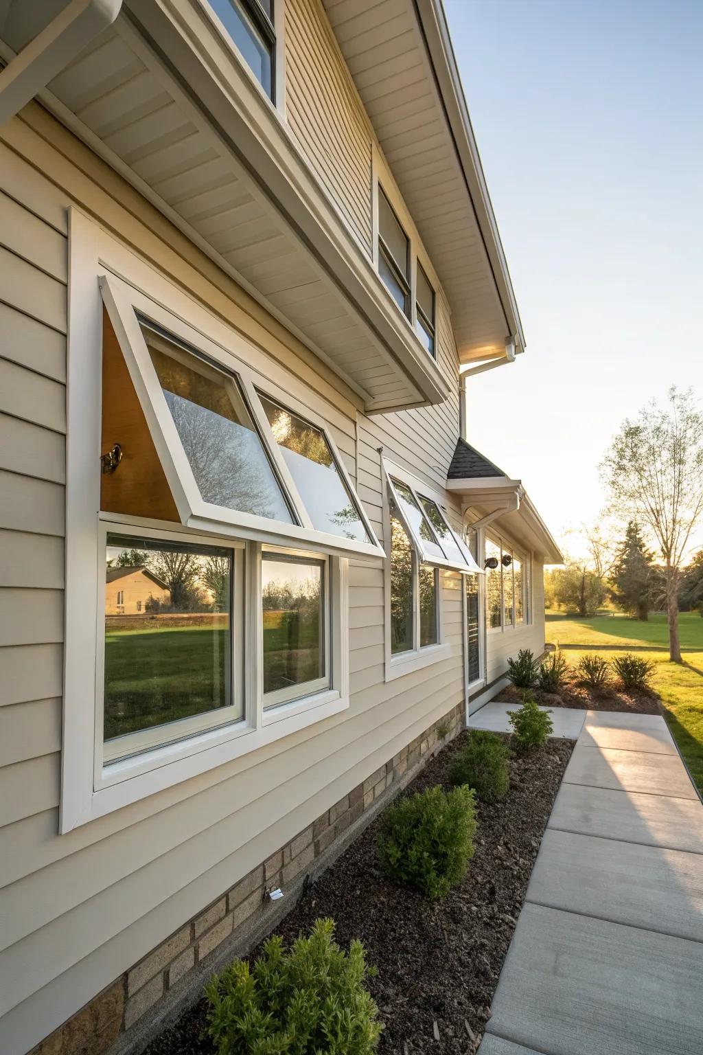 Awning windows offer practical ventilation with a stylish design.