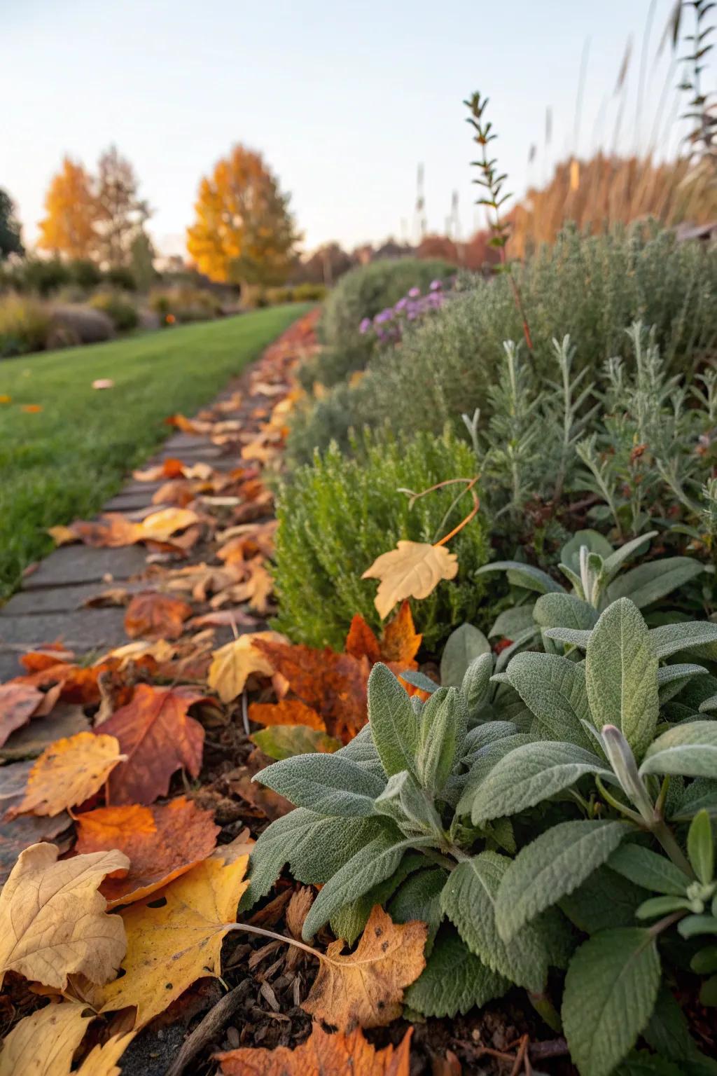 Sage and thyme add fragrance and charm to fall garden borders.