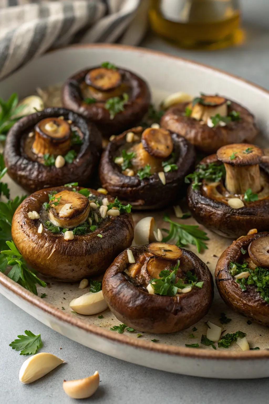 Roasted garlic and herb mushrooms, a savory fall side dish.