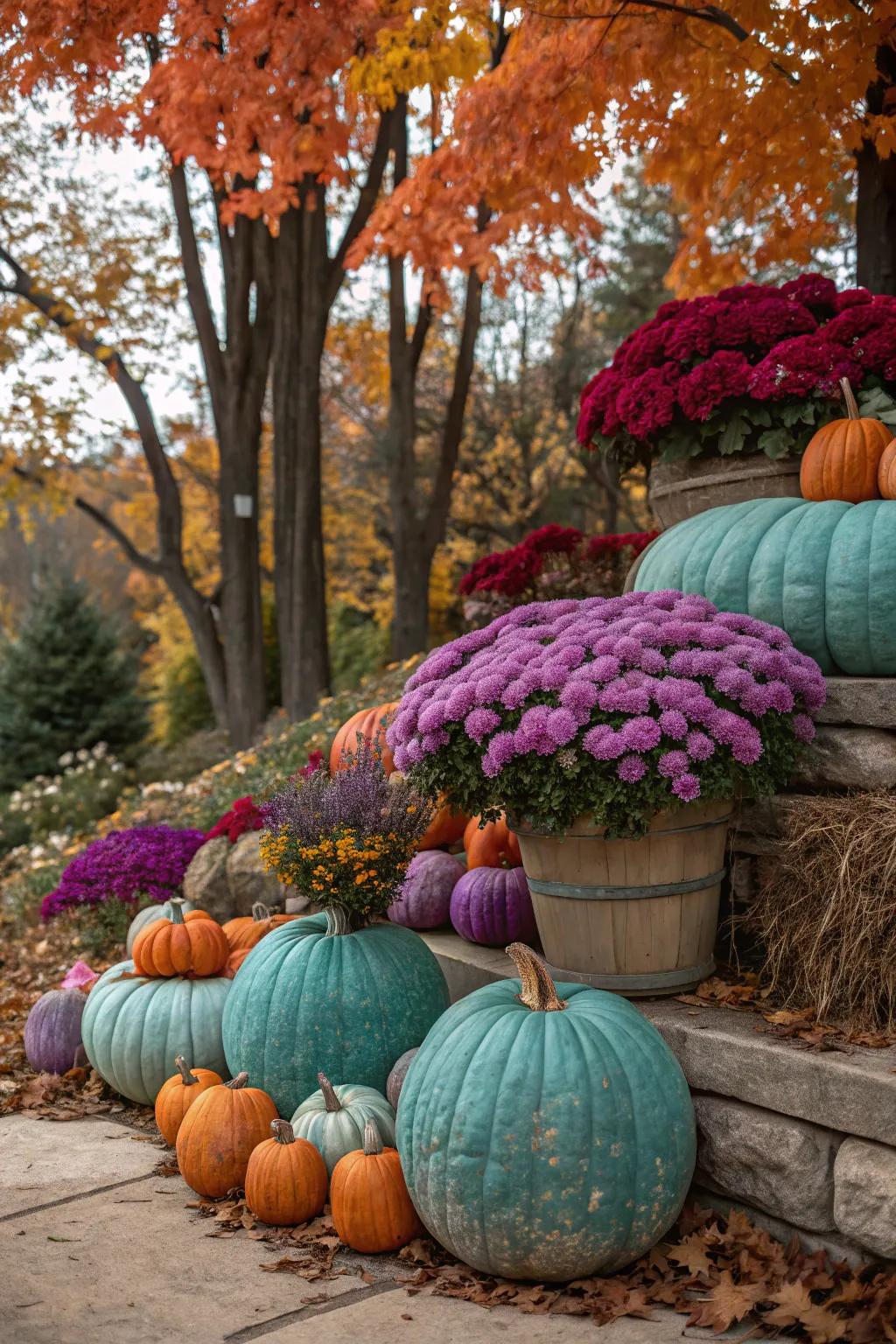 Colorful contrasts bring a fresh twist to fall decor.