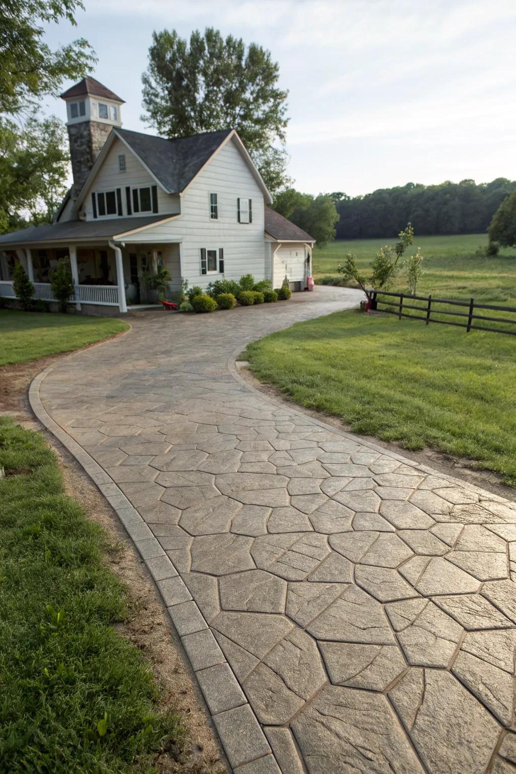 Patterned concrete driveways offering a stylish and cost-effective solution.