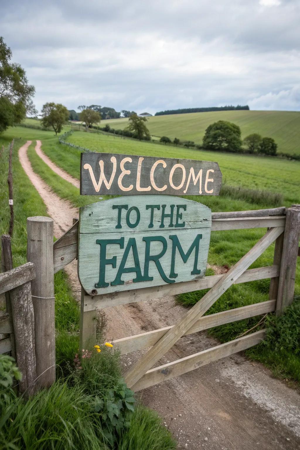 A personalized sign makes the farm gate uniquely yours, adding a welcoming touch.