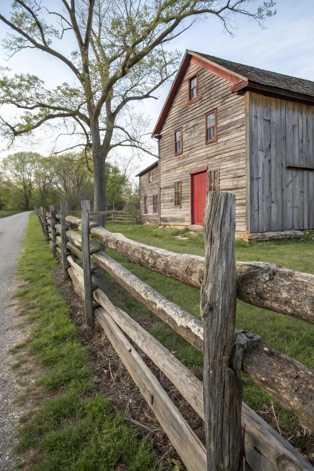 Railroad ties offer a rugged and recycled fencing option.