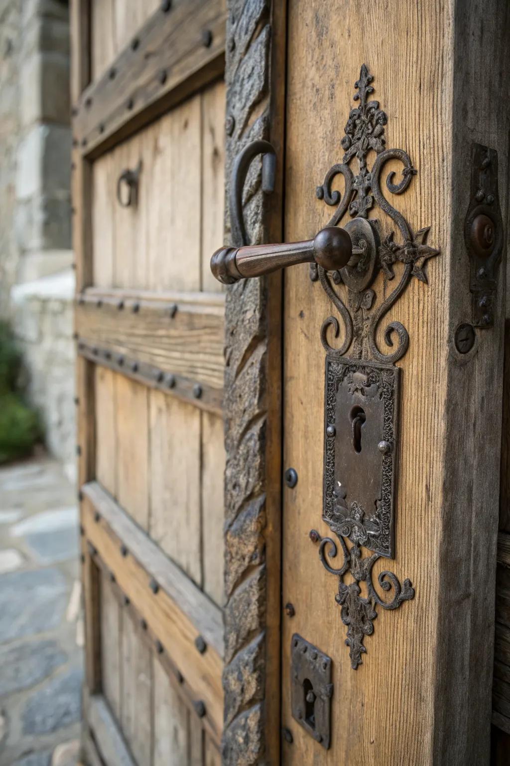 Iron fixtures add elegance and durability to the farmhouse design.