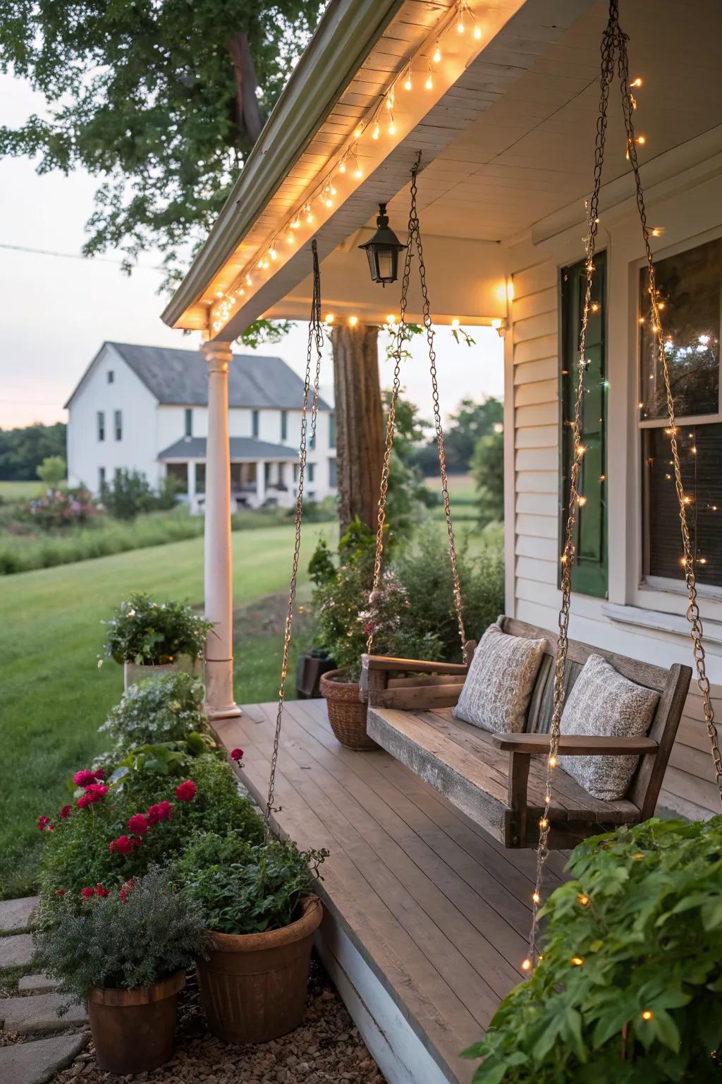 Fairy lights add a whimsical and magical touch to your porch.