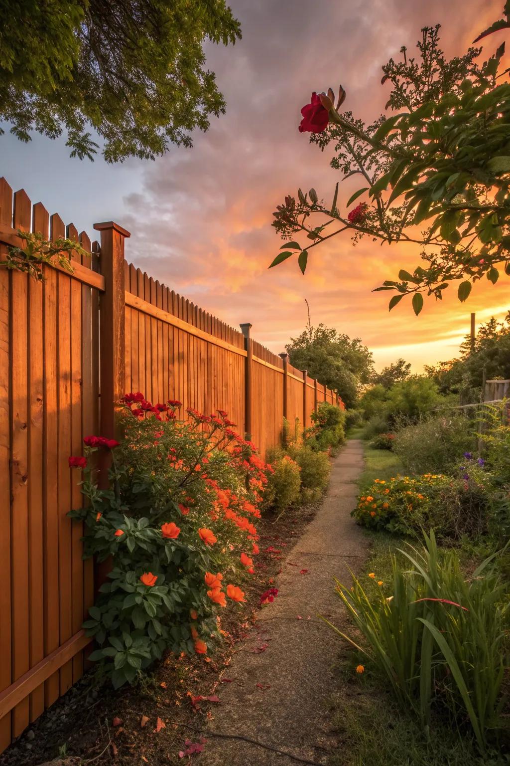 Burnt orange fences capture the warmth and beauty of a sunset.
