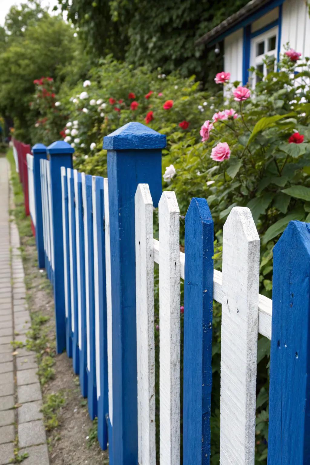 Contrasting colors adding a modern pop to a garden fence.