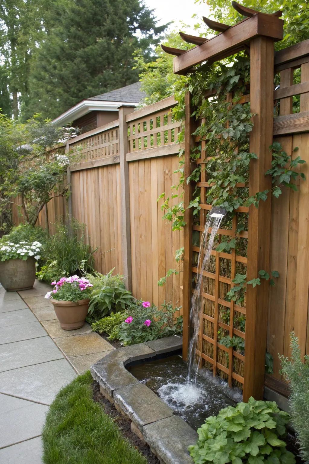 Trellis with a water feature brings tranquility to your garden.